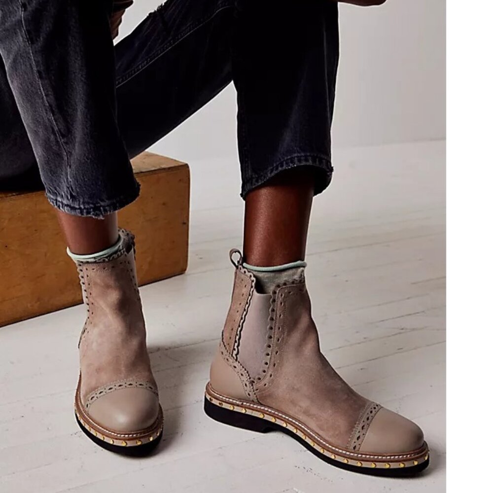 Free People Taupe Suede Chelsea Ankle Boots